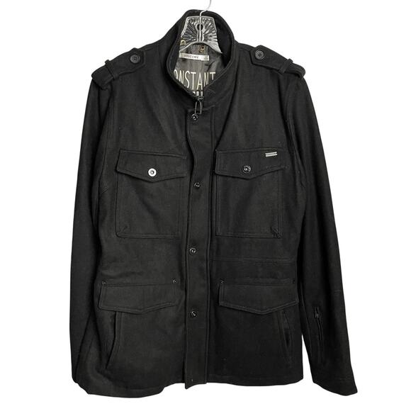 Volcom Military Dimension Jacket Pea Coat Mens L Black Wool Blend Full Zip - Picture 1 of 15